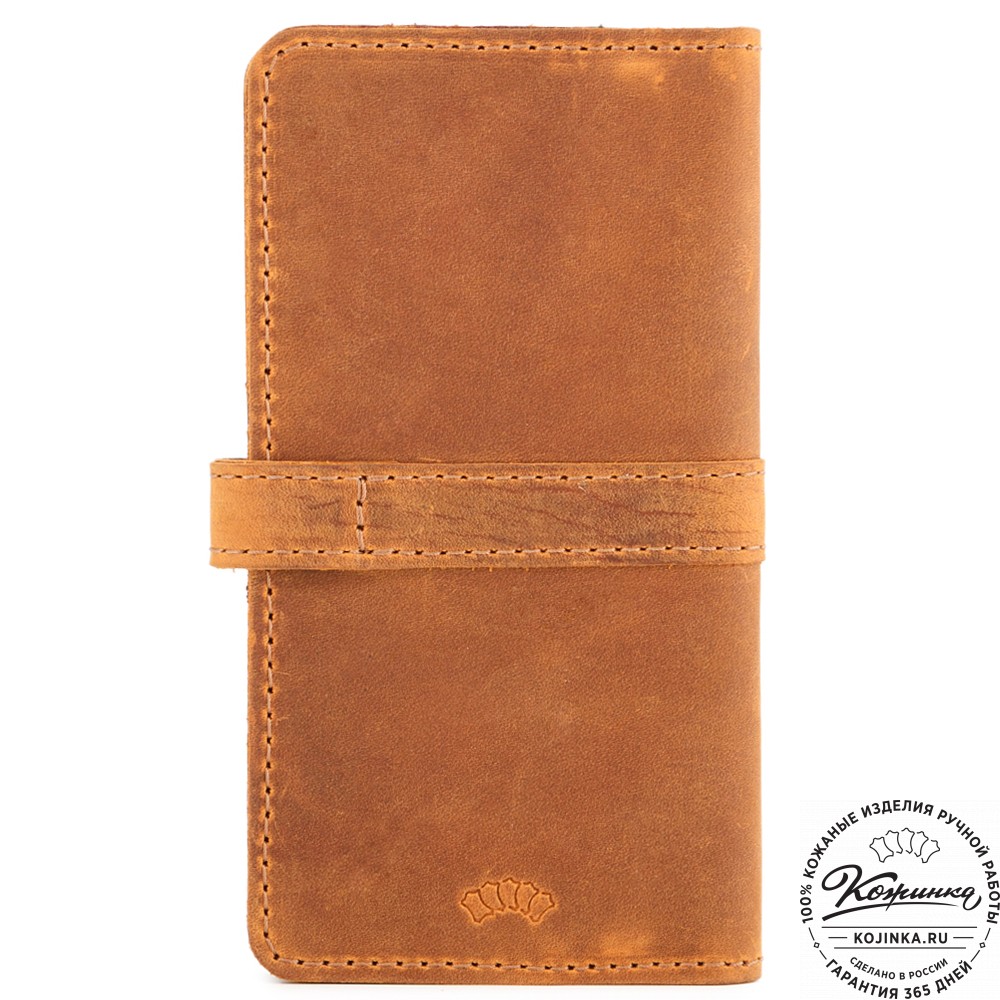  Кожаное портмоне на кнопке Тревис (рыжий крейзи) 